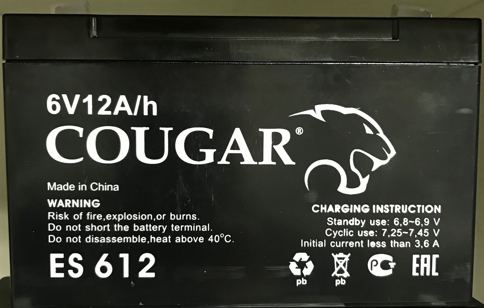 Cougar ES 612, аккумуляторная батарея для ИПБ