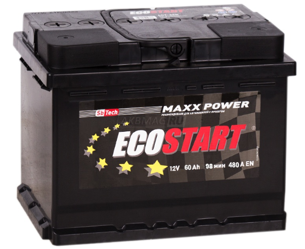 Ecostart 6CT-60 R, стартерный автомобильный аккумулятор