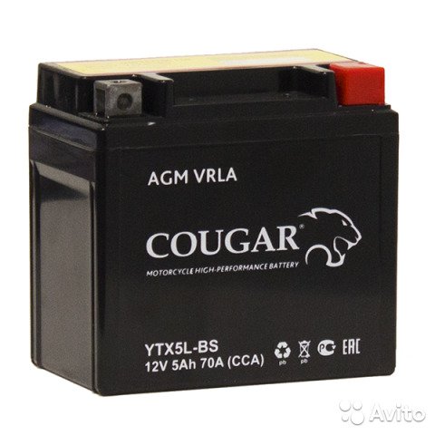Мото аккумулятор Cougar AGM VRLA YTX5L-BS