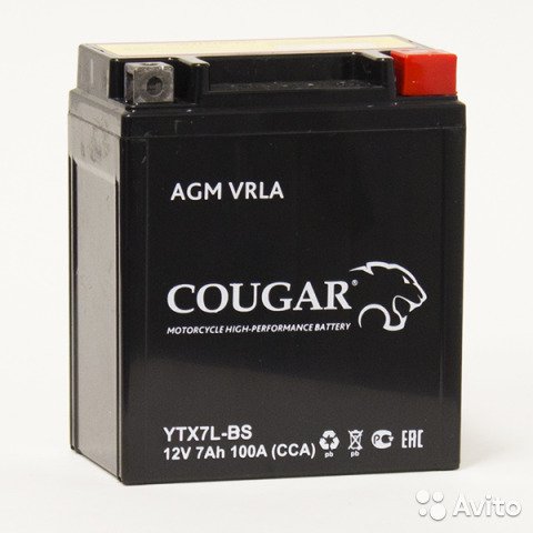 Мото аккумулятор Cougar AGM VRLA YTX7L-BS